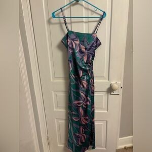 House of Harlow 1960 Ruched Side Satin Slip Midi Dress Floral XS NWT$189